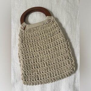 Universal Thread Cream Knit Purse with Wooden Handles
